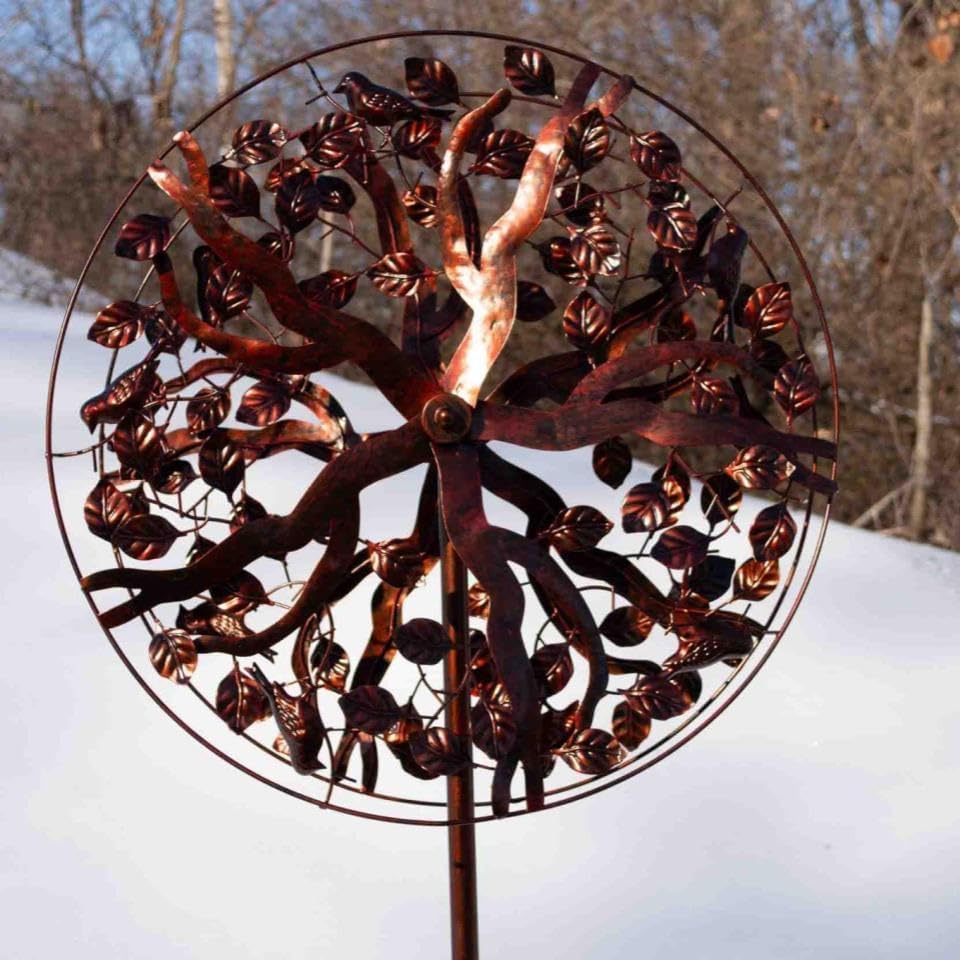 Chalily Tree of Life Garden Wind Spinner Outdoor Spinners for Yard Decoration and Sculpture Extra Large Metal Spinning Kinetic Art Giant Lawn Decorations Solar Wind Power Sculptures Decor no Motor