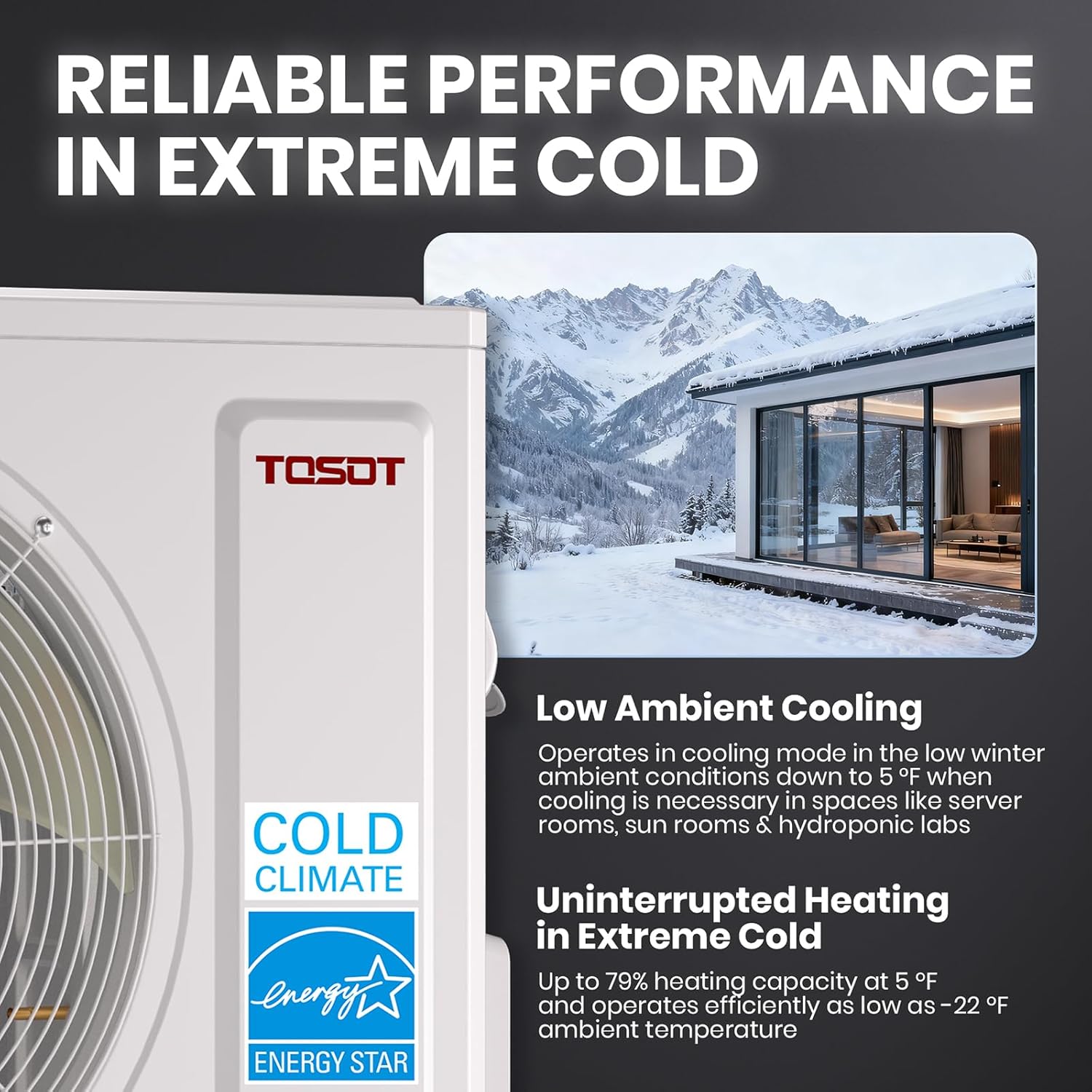 TOSOT 18,000 BTU 24.5 SEER2, Mini-Split Air Conditioner & Heater, Energy Star & Cold Climate Certified, Ductless Inverter AC Unit with WiFi, Supports ERV System, 208-230V, Aoraki Series, Black