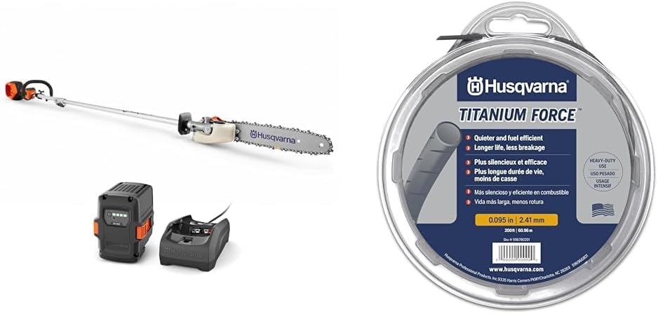 Husqvarna 330iKP Combi Switch + Pole Saw Attachment, 10-Inch Electric Pole Saw Bundle with 140ft .095-Inch Titanium Force String Trimmer Line and Battery Charger