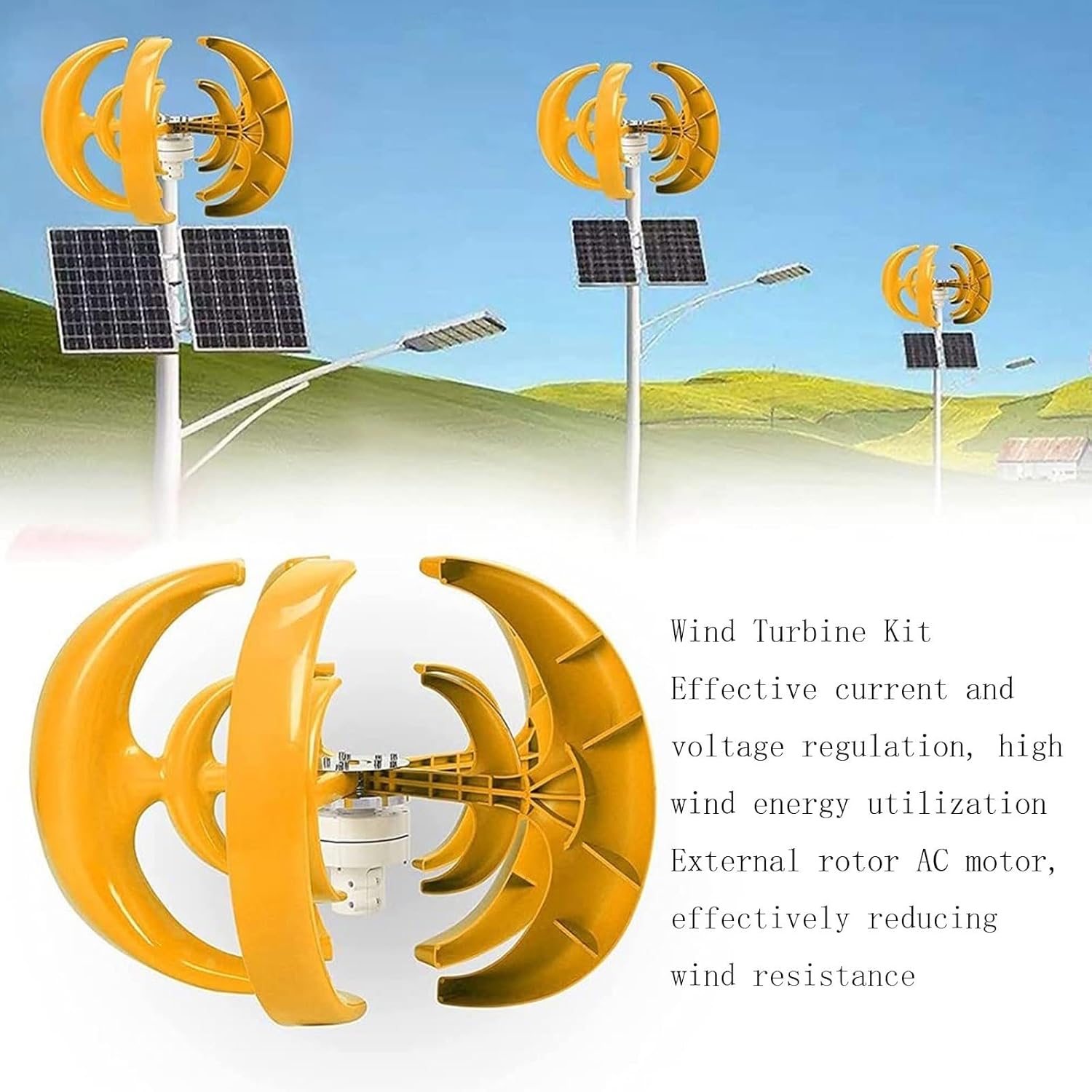 1000W 12V/24V/48V Wind Turbine, 5-Blade Lantern Vertical Axis Wind Generator with MPPT Controller for Hybrid Wind Solar System Red Lantern Small Wind Turbine (24, Volts)