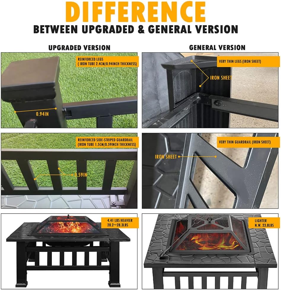32'' Propane Fire Pit Table, Heavy Duty 3 in 1 Metal 40,000 BTU Square Patio Firepit Table Heating Gas Fireplaces ​Outdoor Heaters for Garden, Patio, Backyard (Black)