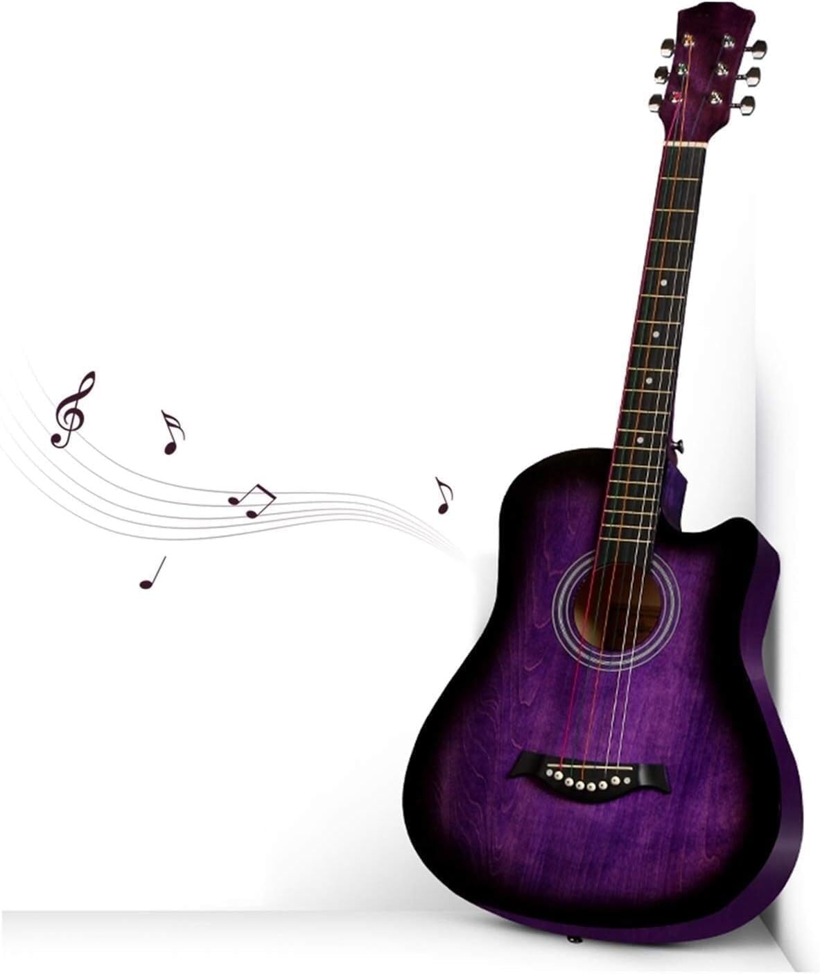 38 inch Classical Guitar Starter Kit with Bag Pick Steel String Veneer Acoustic Guitar Complete Accessories, for Kids(Size:38 inches)(Purple)