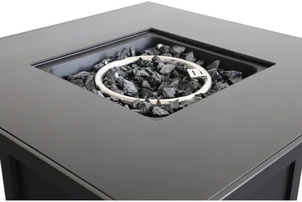 30 Inches Black Powder-Coated Metal Fire Pit with Smoked Glass Lid – Outdoor Patio Fireplace for Backyard, and Camping – Durable & Stylish (1 Doors)