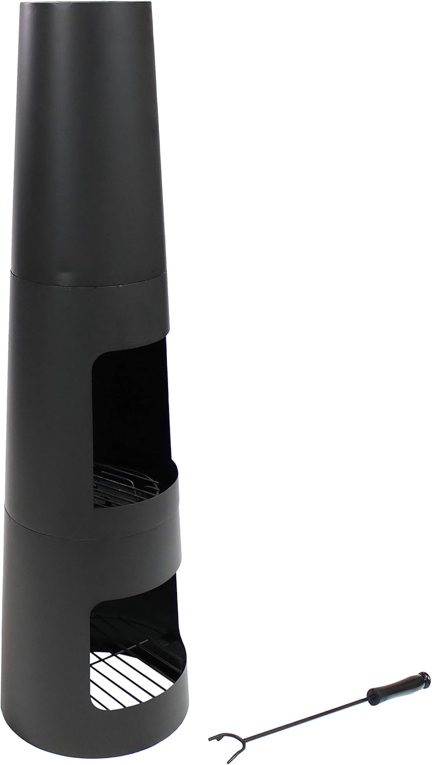 Sunnydaze Chiminea Outdoor Fireplace - Chiminea Fire Pit with Poker and Cover - Outdoor Wood-Burning Fire Pit - Black