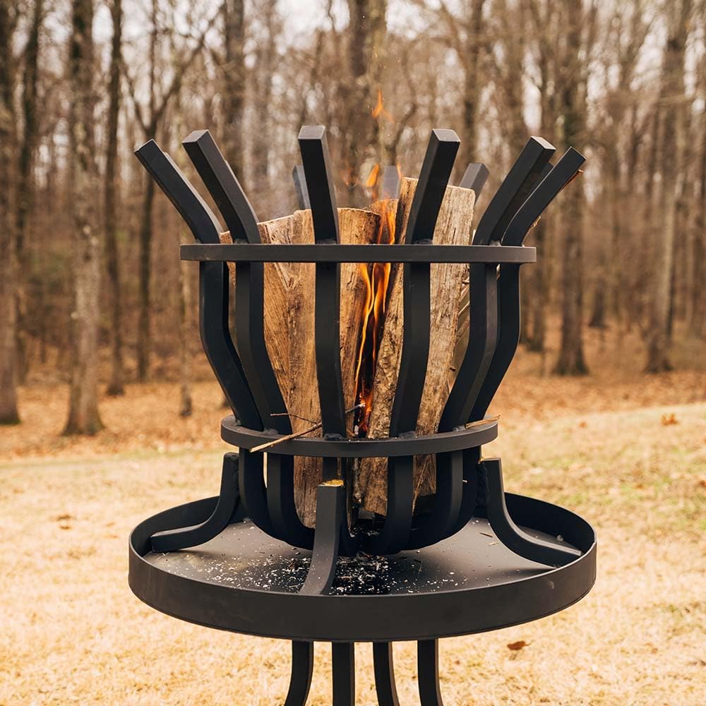 Ash & Ember High Efficiency Fire Pit Basket, Self-Feeding Grate for Larger Flames with Fewer Logs, Self-Tending Outdoor Fire Pit Grate, Thick Solid Steel Construction with Heat-Resistant Paint