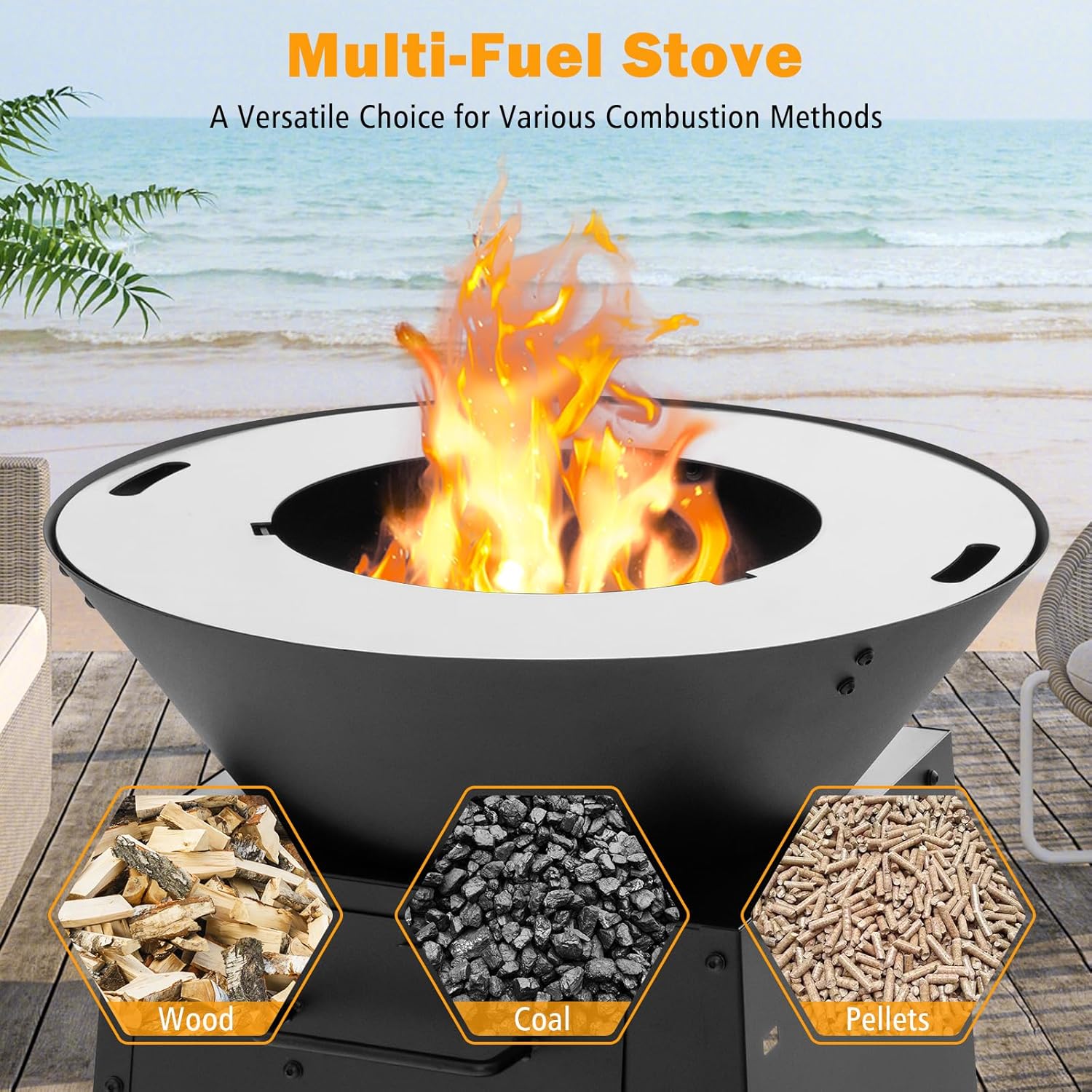 Giantex Outdoor Fire Pit with Grill, Heavy Duty Wood Burning Fire Pit w/Fire Poker, Gloves, Grilling Rack, Large Storage Compartment, 2-in-1 BBQ FirePit for Outside, Backyard, Patio, Black