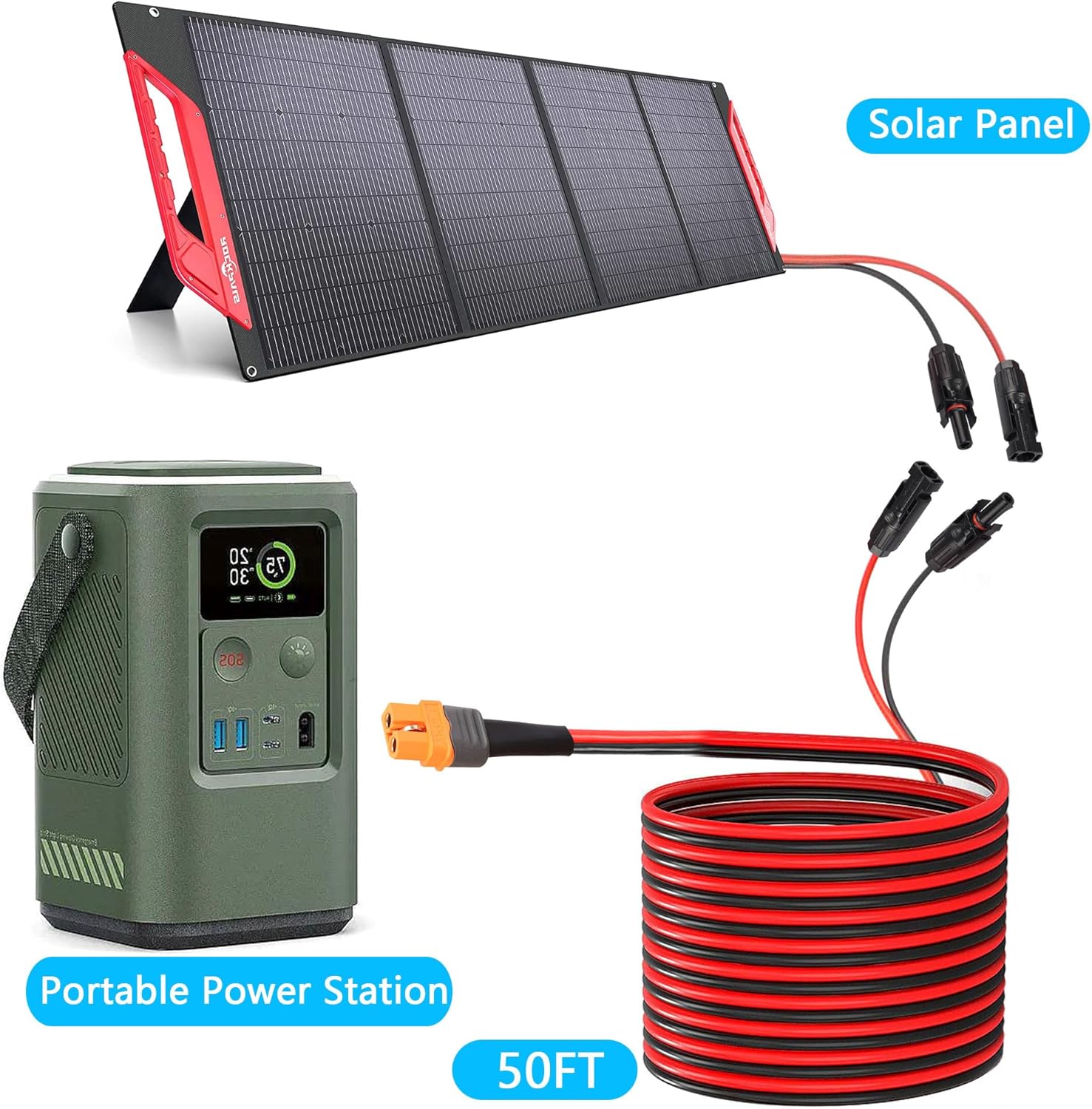 CERRXIAN 50ft/15m 12AWG Solar Panel Connector to XT60i Female Solar Panel Power Cable for Portable Power Station, RV, Lipo Battery