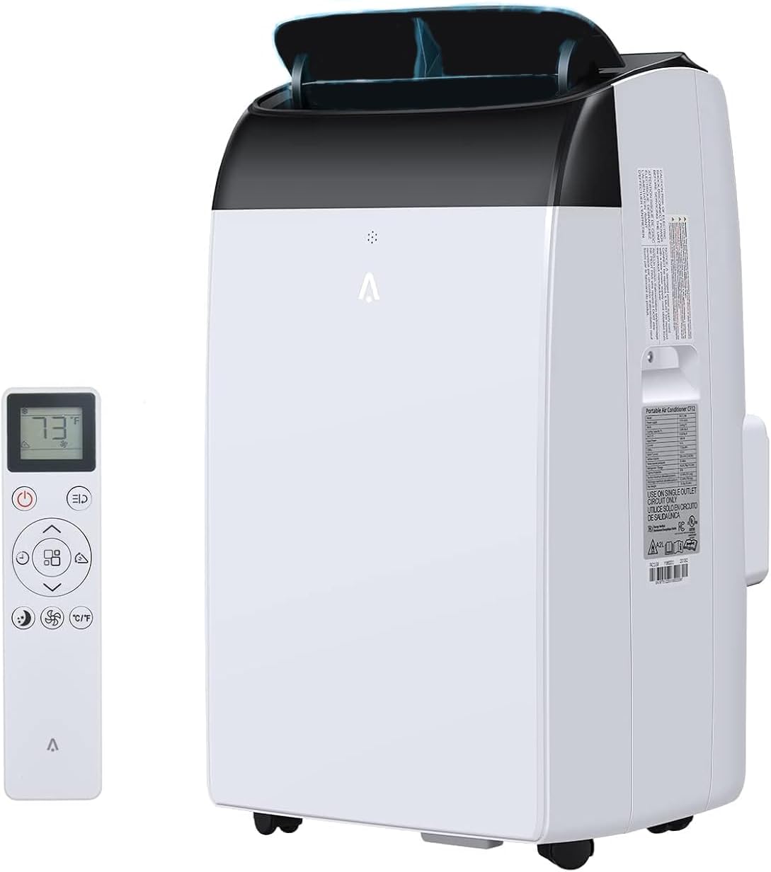 12,000 BTU Portable Air Conditioners, Portable AC Units for Rooms with Dehumidifier and Fan, Room Air Conditioner Cools Up To 550 Sq.Ft., Quiet Operation, Remote Control, Black Cover