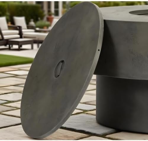 34-inch Round Propane fire Pit Table, 50,000BTU Outdoor firepit Table for Outside Patio w/Round Burner Lid, Glass Rocks, Cover