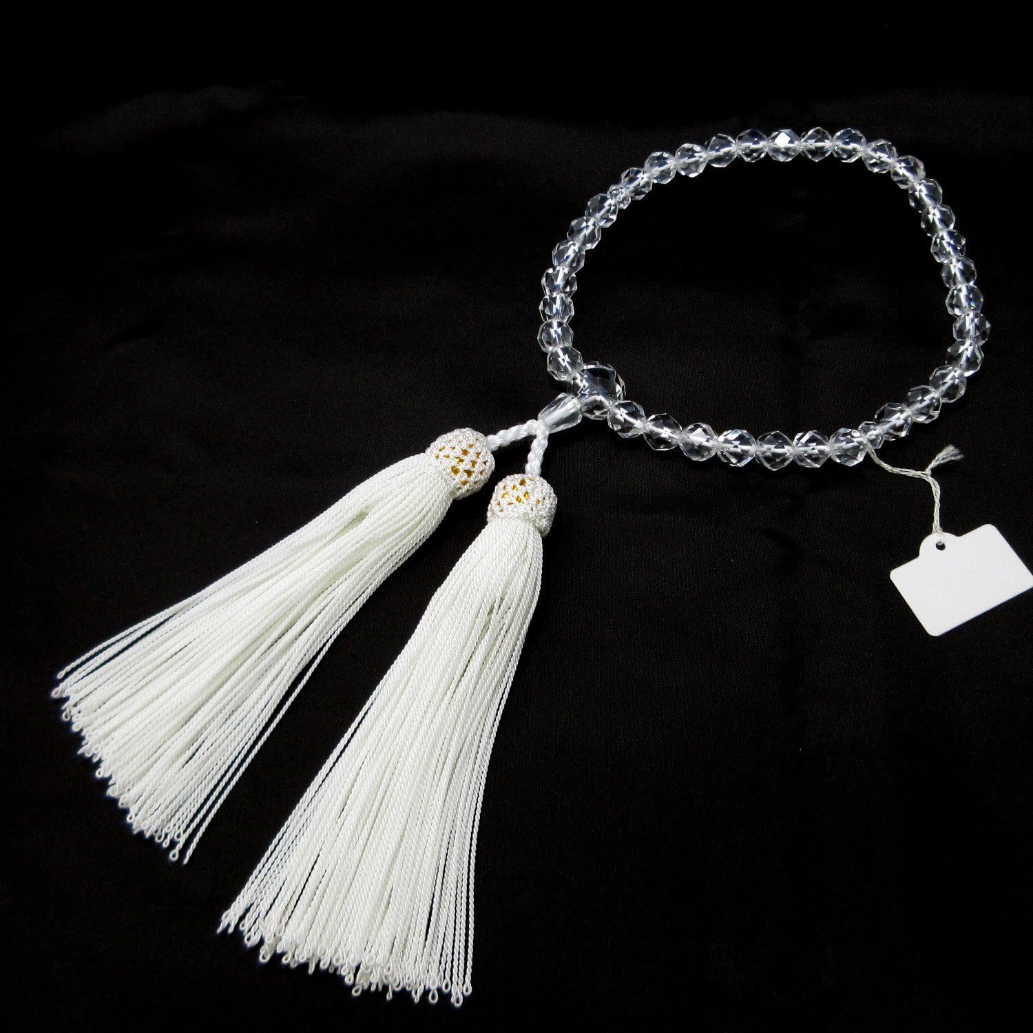 KYOTO ASAHIYA Cut Crystal Quartz with White tassel Gemstone Beads Japanese Juzu Buddhist Prayer beads Rosary Mala Beads for Women&Men Meditation Yoga