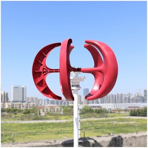 3000W Vertical Wind Turbine, 12V/24V/48V Vertical Axis Wind Generator, Compact Efficient Windmill for Industrial Applications, Red Design for Renewable Energy Solutions