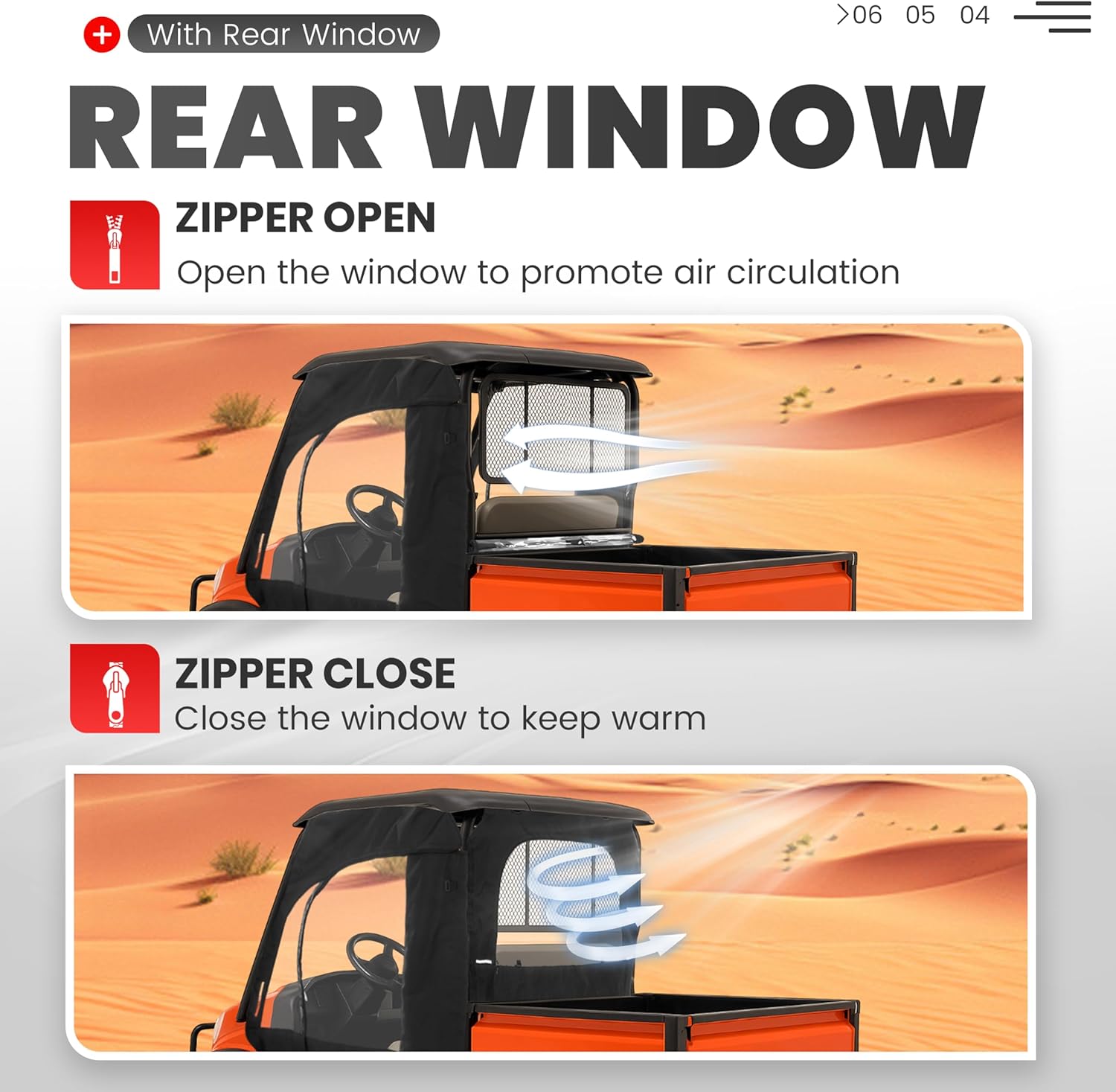 UTV Soft Cab Enclosure Doors with Rear Window Compatible with 2008-2021 Kubota RTV 400/450/500/520 Models Black Soft Door Clear Window Accessories