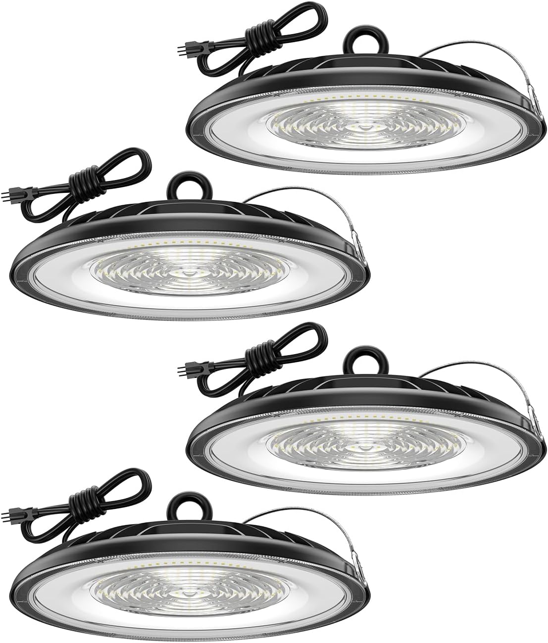 Glitgate High Bay LED Shop Lights 200W - 28000LM 5000K IP65 Waterproof High Bay Lights with US Plug, Hanging Hook, 4 Pack Commercial Bay Lighting for Barn, Warehouse ETL Listed