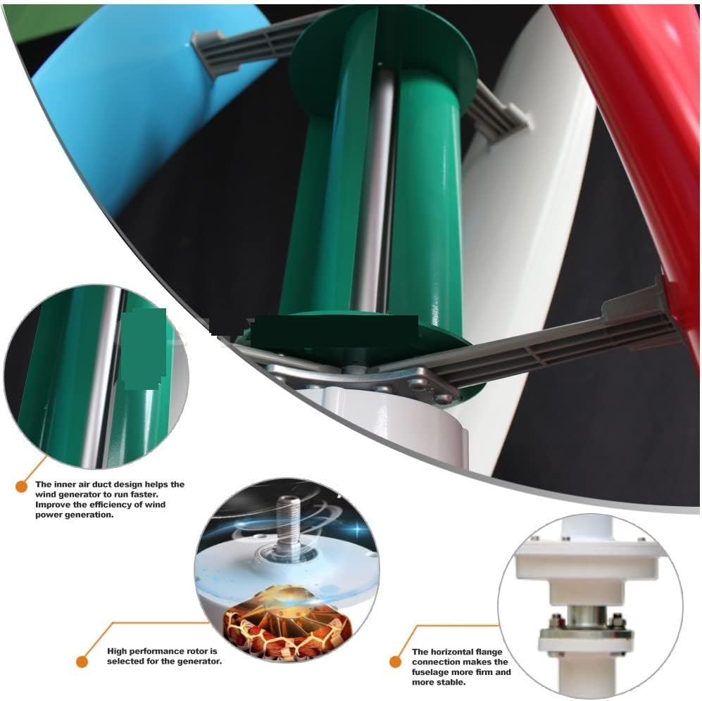 Wind Power Turbine Generator Wind Generator 1kw Inner Air Duct 800w 1000w Small Free Energy Wind Turbine Power Permanent Maglev 12v 24v with MPPT Controller (Color : White, Size : Without Controller