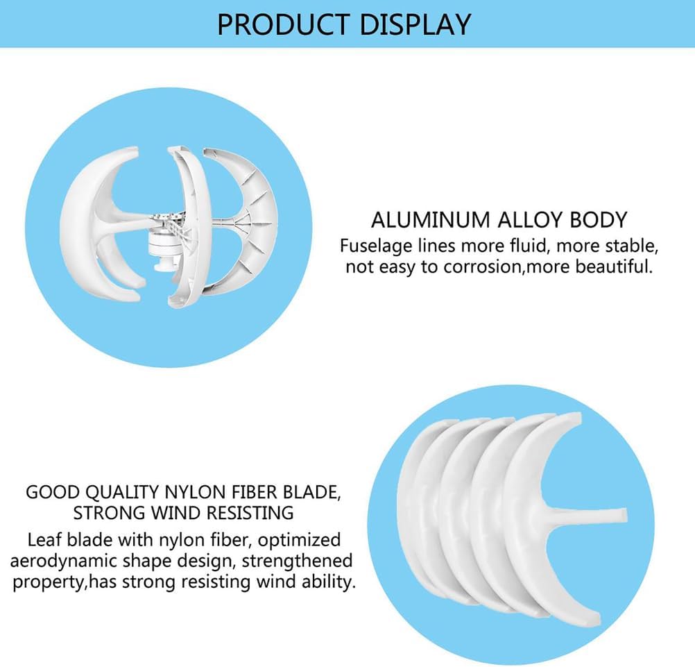 12v,14000W Vertical Wind Turbine Generator, 12V-220V 5 Blade Maglev Wind Turbine for Power Supply 3-Phase AC Permanent Magnet