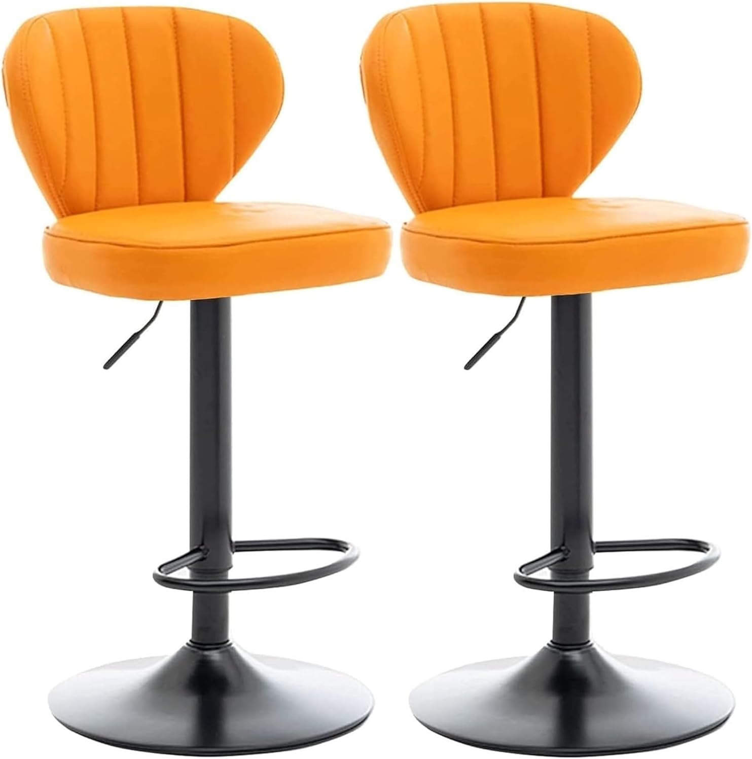 Barstools Set of 2 Swivel Chairs, Pu Leather Bar Chairs with Metal Legs, Adjustable Height Barstools, Minimalist Style Kitchen Stools, Kitchen,Orange