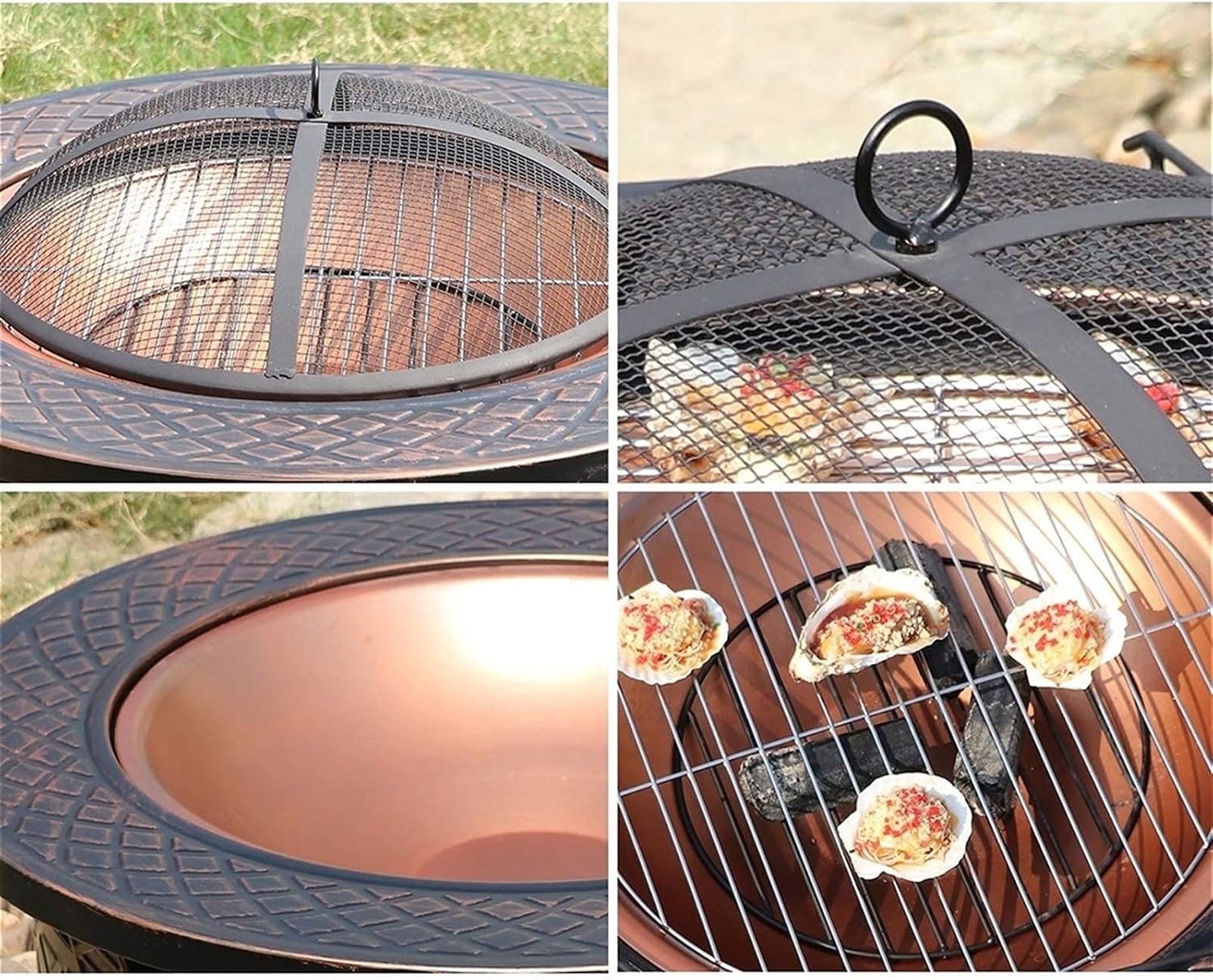 Outdoor Fire Pit 32-inch Bonfire Pit, Wood Burning Fire Bowl, Grill with Mesh Spark Screen Cover Grate Poker