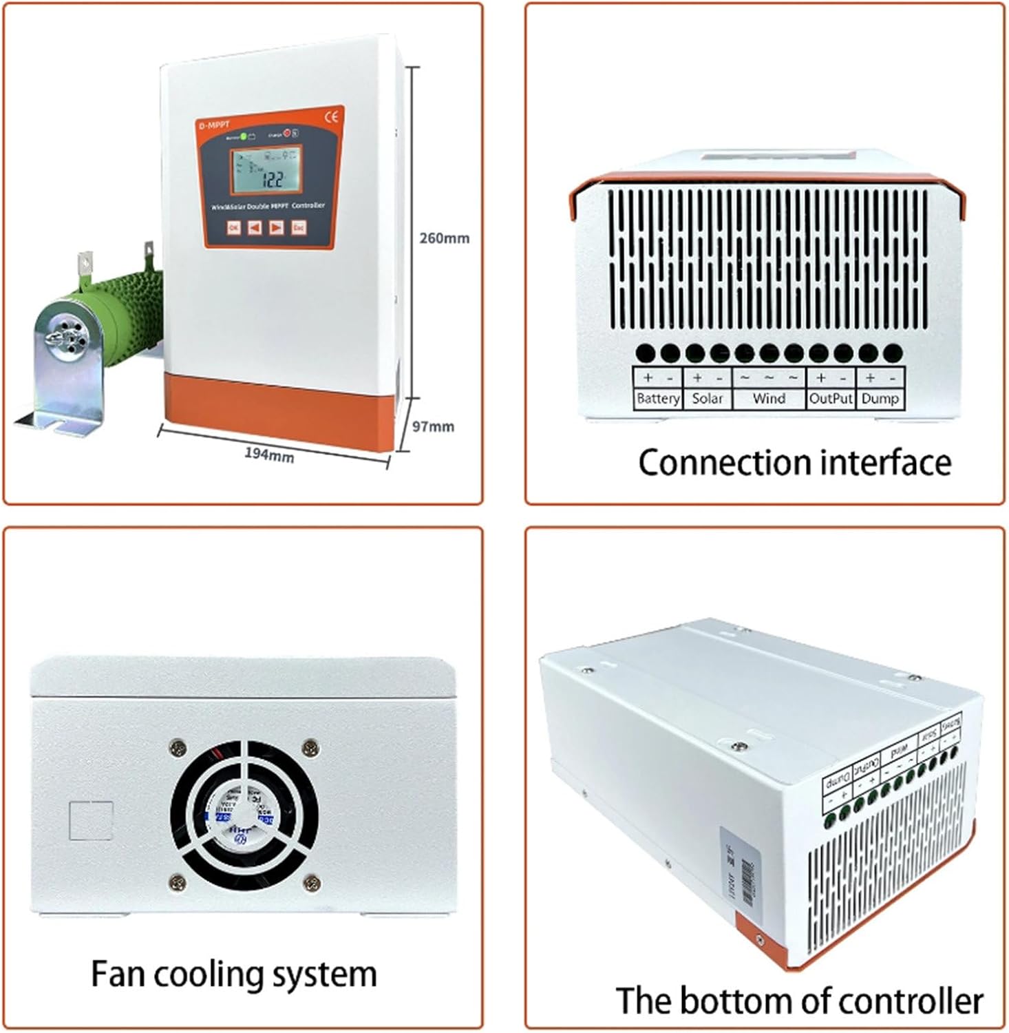 Home Hybrid Charge Controller 6000W Wind 4000W PV Solar, Automatic 12V 24V 48V Hybrid Wind/Solar Controller with Dump Load,24V/48V