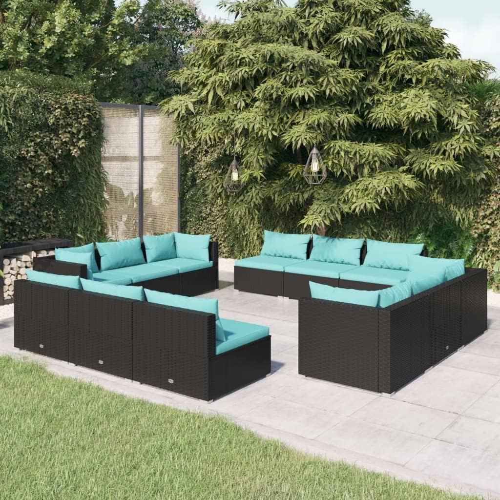 12 Piece Patio Lounge Set with Cushions Poly Rattan Black,Versatile Poly Rattan Patio Lounge Set with Cushions for Outdoor Comfort and Flexibility Patio Furniture, Outdoor Furniture Sets