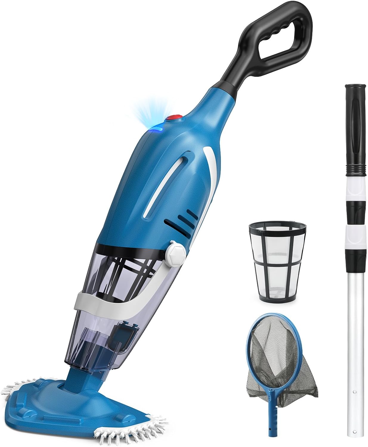 Enhulk Pool Vacuum for Above Ground Pool, 2025 Upgraded Pool Vacuum with A Telescopic Pole, 18.5 Gal/Min Powerful Suction, 80Mins Runtime, Effortlessly Cleans Debris Underwater (Blue)