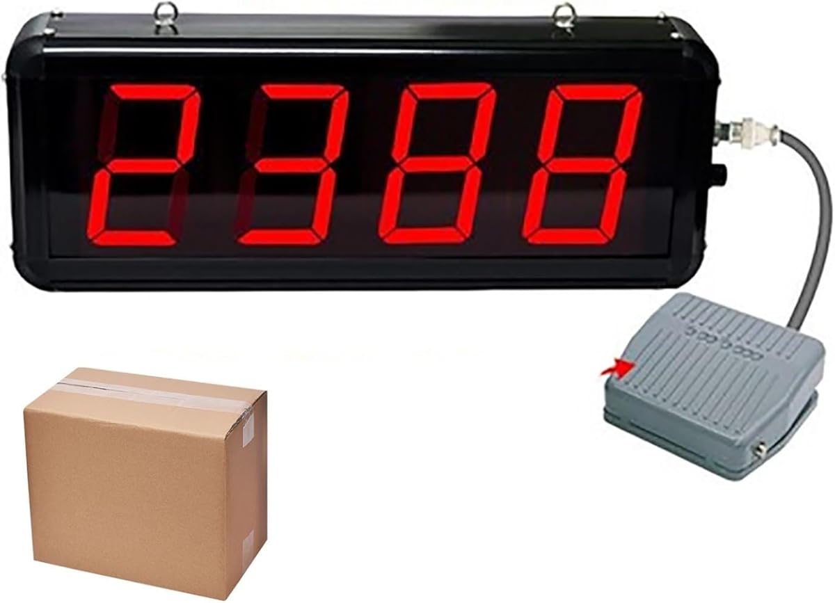 Digital Counter Led Production Line Counting Screen, Foot Pedal Red Display 0-9999 4 Digits, for Factories, Assembly Lines, Airports, and Stations, Breeding Farm, Conveyor Belt