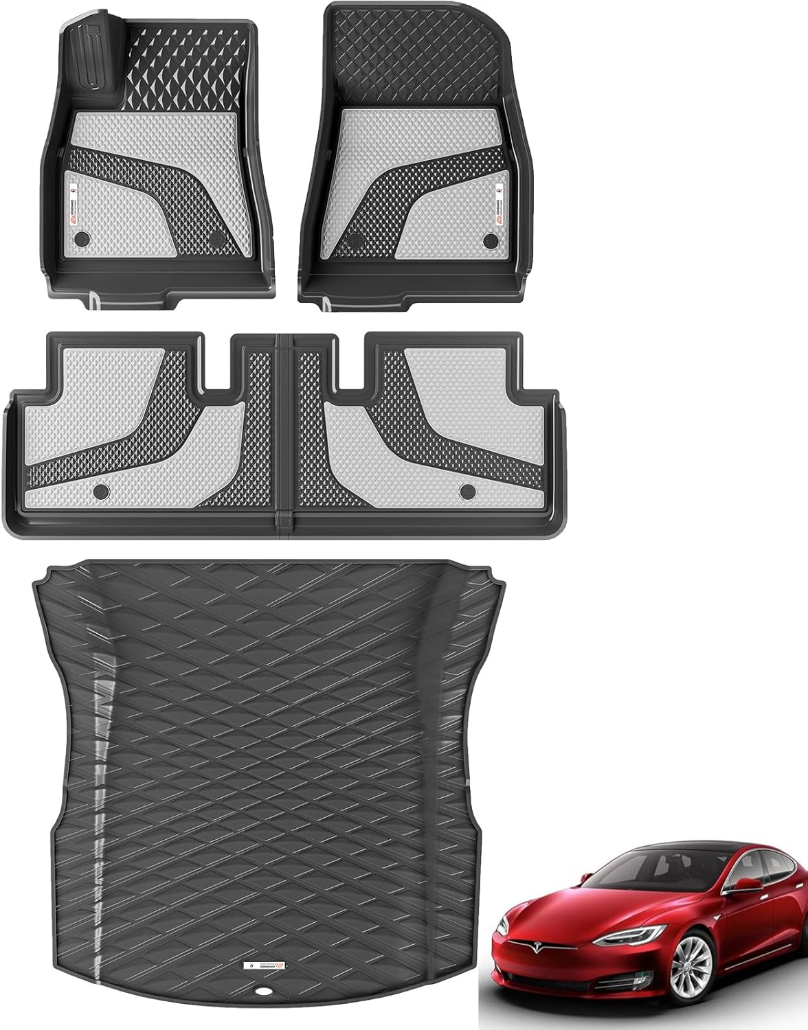 Coverado Tesla Model 3 Floor Mats 2024-2026, Custom Fit All Weather TPE Cargo Liner Floor Mats, Front and Rear Mats for 2024-2026 Tesla Model 3, Car Mats Trunk Tesla 3 Accessories (4 Pcs)