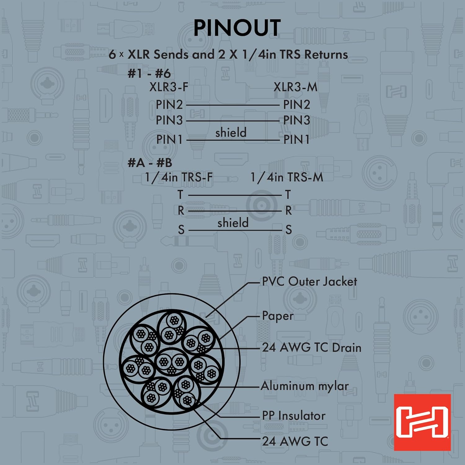 Hosa SH-6X2-20 Pro-Conex Little Bro' Sub Snake, Hosa 6 x XLR Sends and 2 x 1/4 Inch TRS Returns, 20 Feet