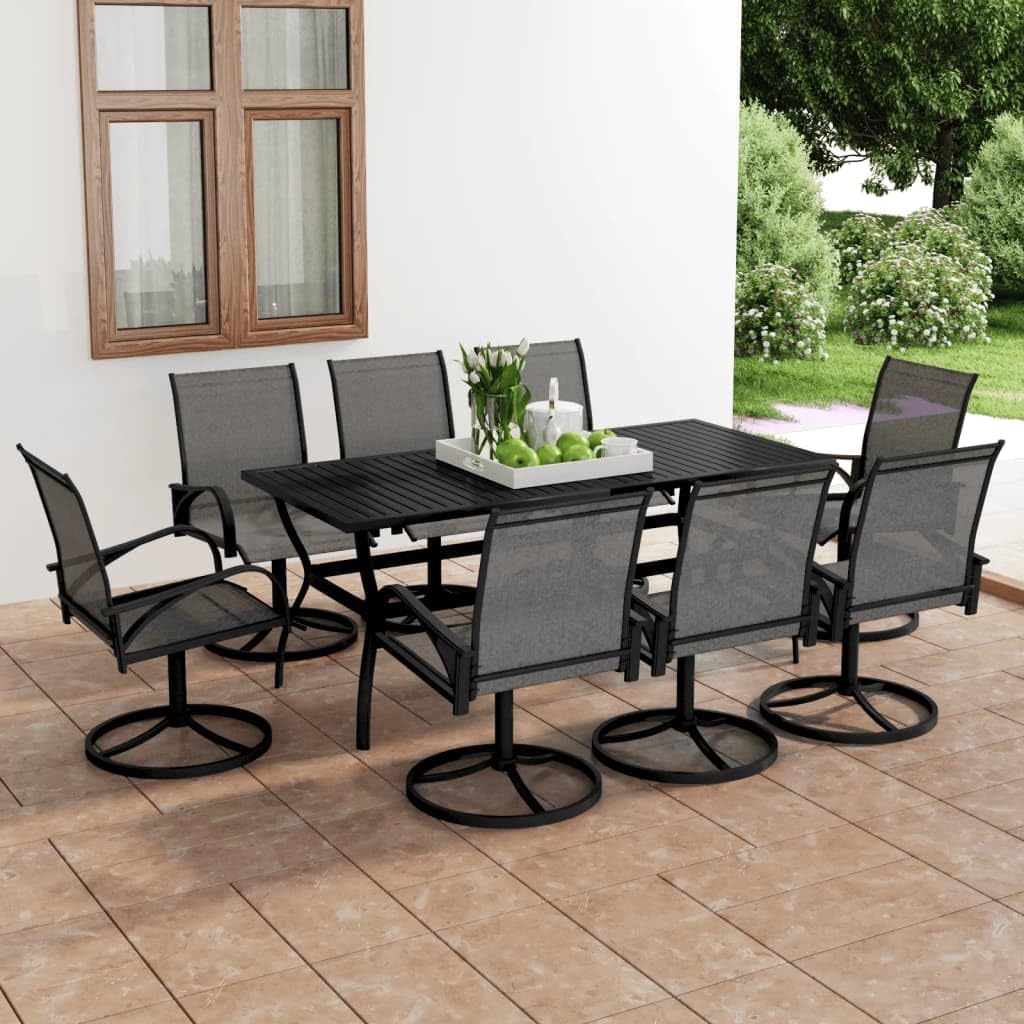 9 Piece Patio Dining Set Textilene and Steel,Modern Patio Dining Set with Ergonomic Chairs and, Table in, Furniture Sets for Patio, Lawn & Garden