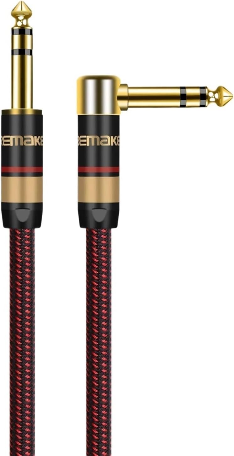 Stereo Audio Line TRS 1/4 Inch Male To Male Guitar Amp Cord 6.5mm To 6.5mm for Guitar Sax Speaker Amplifer Mixer Equalizer(Red-Straight L,1m)