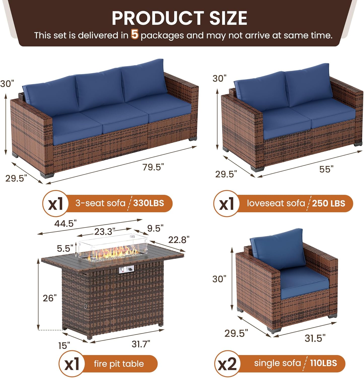 UDPATIO Patio Furniture Set with 44
