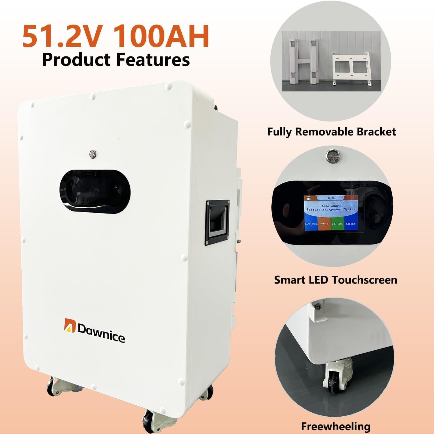 5kwh Solar Storage Lithium Battery 48V 51.2V 100Ah Battery Backup Wall-Mounted Power LiFePo4 Home Solar Electric System Storage Batteries for Camping Home Use, Emergency