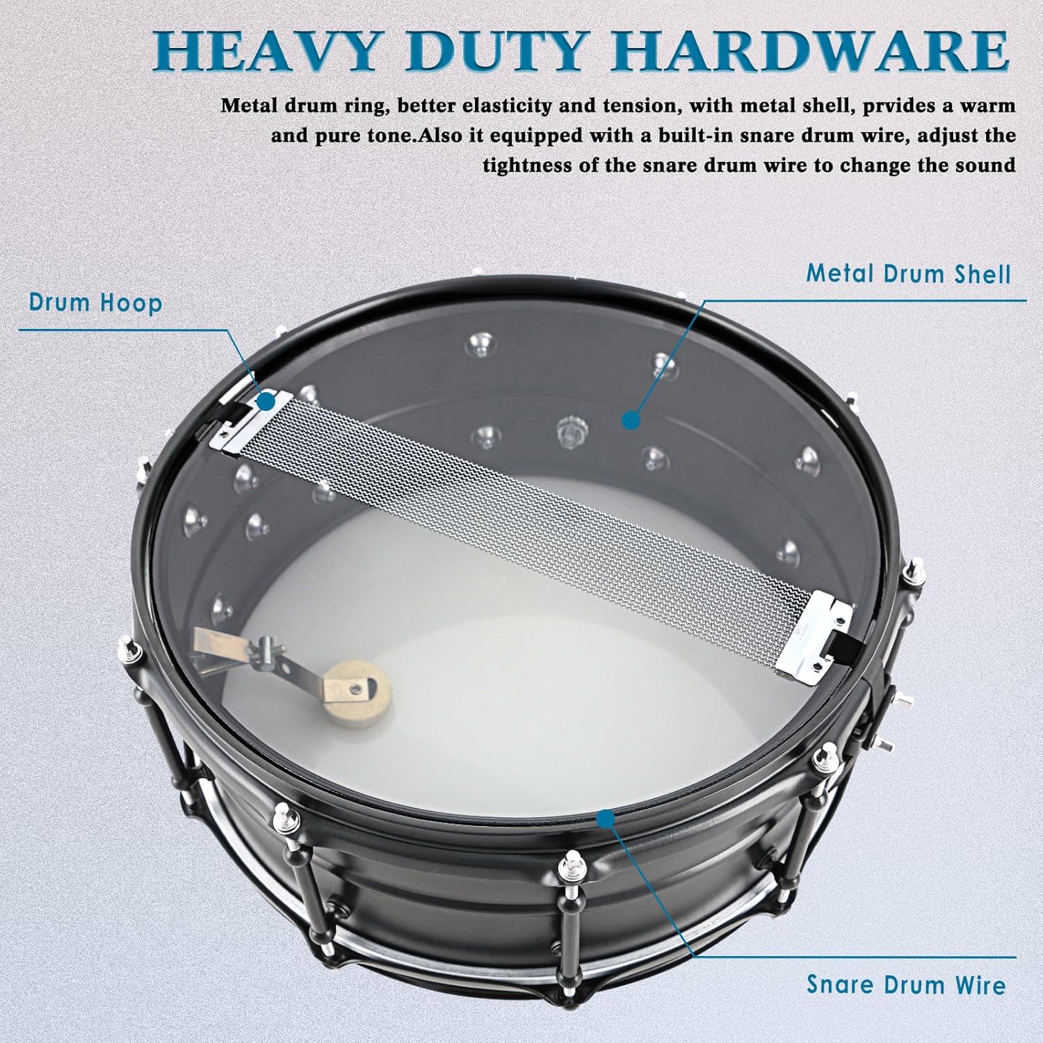 EASTROCK Snare Drum 14 X5.5 Inches Black Matte Finish Professional Snares for Drummer, Adult, Advanced Drum Set Snare Drums (Black)