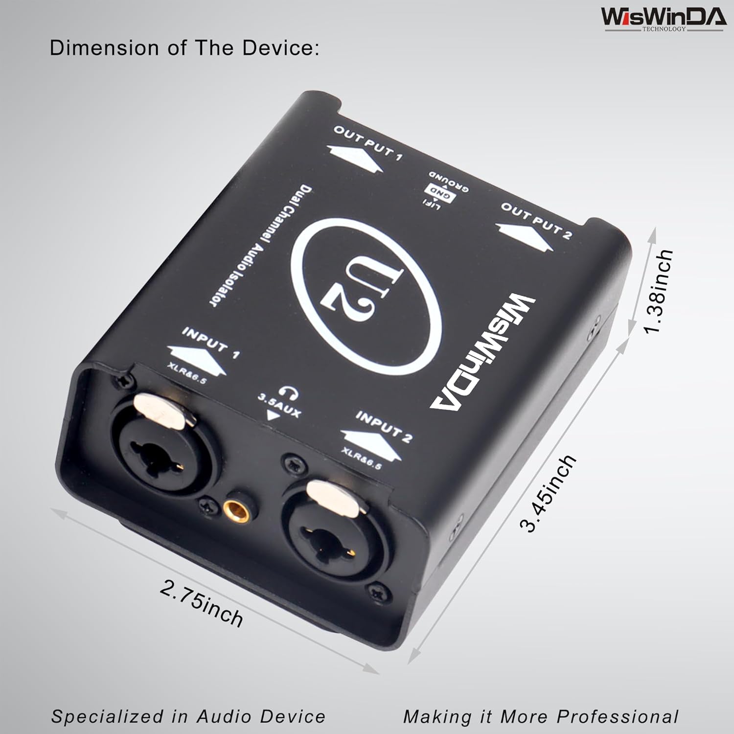 U2 Pro XLR/1/4inch/AUX HiFi Stereo Version Audio Isolation Box Ground Loop Isolator/Noise Filter/Hum Eliminator for Audio System Eliminate Hum&Buzzing Noise (Pro U2-XLR/AUX/TS/TRS)