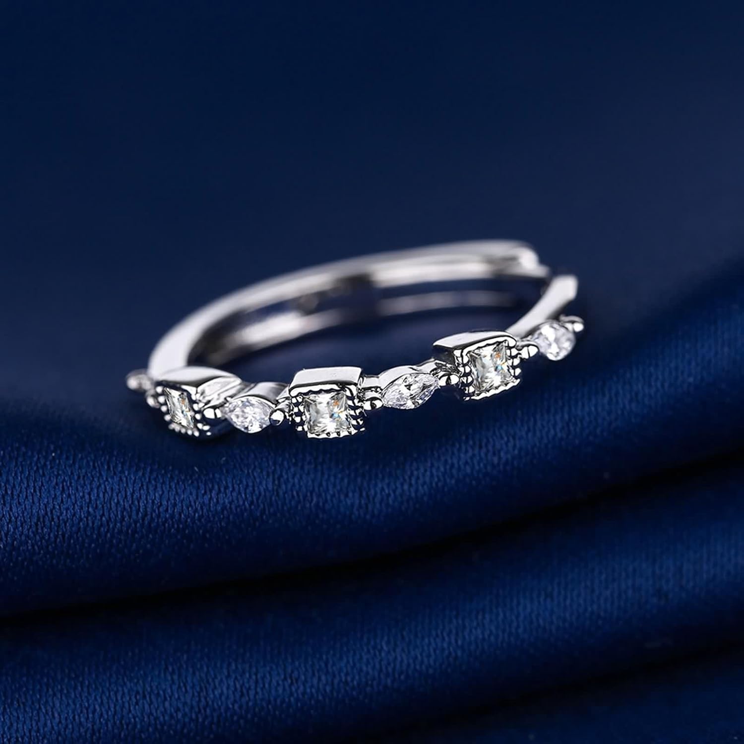 18K White Gold Engagement Ring, Women's Rings Lab Diamond Narrow Silver Jewelry Gift for Wife