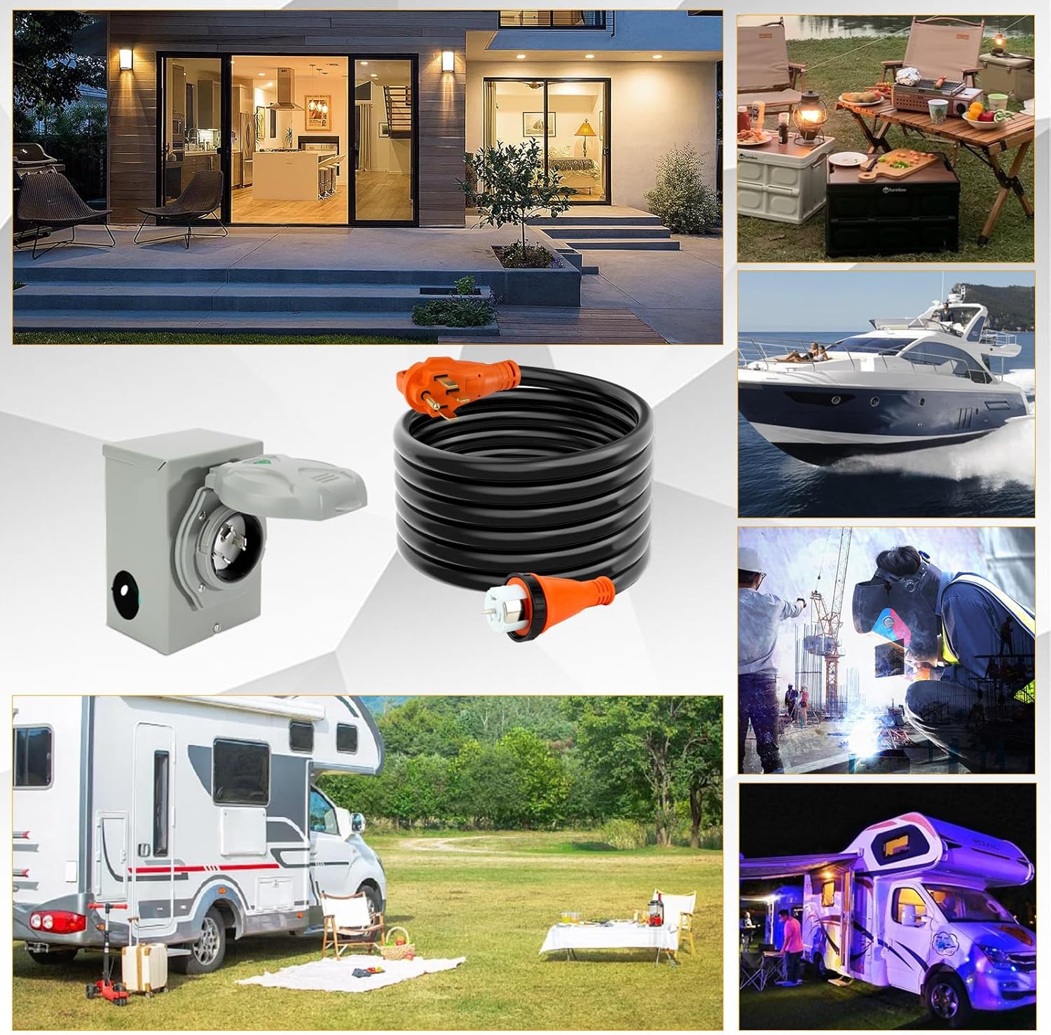 2 Years Warranty, OPL5 50 Amp Generator Cord 25FT and Power Inlet Box (Pre-Drilled),125/250 Volts, STW 6/3+8/1 AWG, NEMA 14-50P to SS2-50R Generator Cord Waterproof Combo Kit, ETL&CSA Listed (25FT)