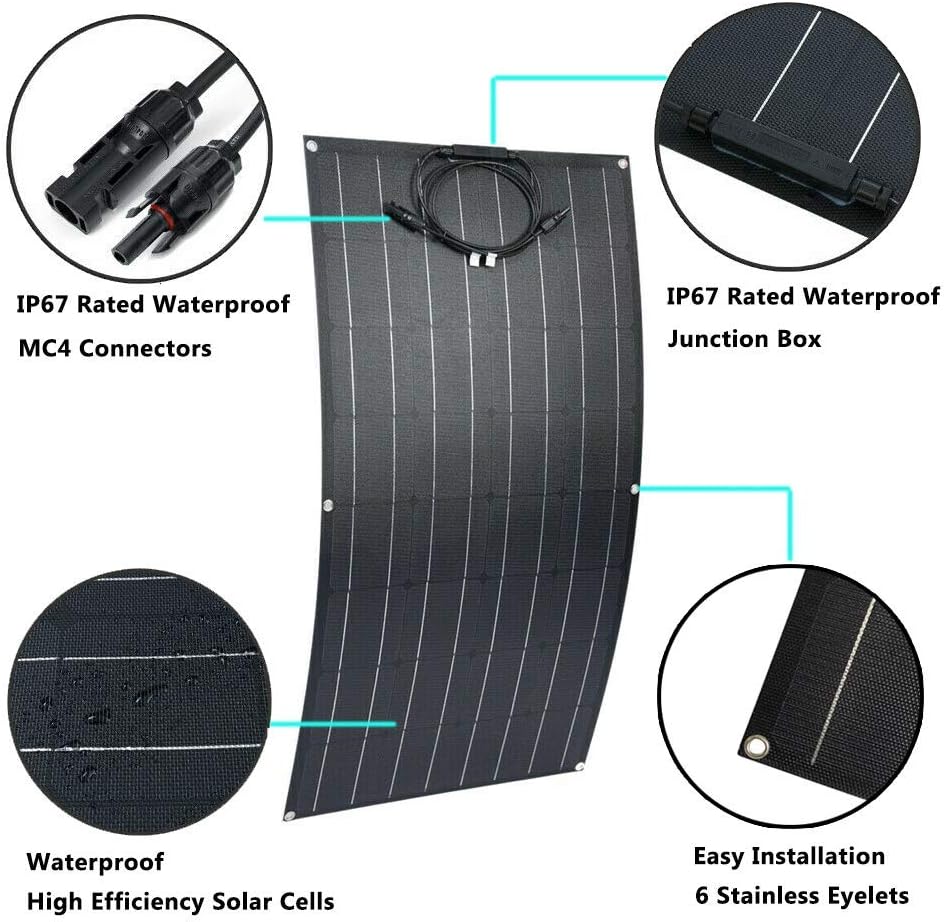 300W Solar Wind Power Kit Battery Charging System: 100W Wind Turbine Generator + 2pcs 100W Flexible Mono Solar Panel(Bump Surface) + Wind Controller + Solar Charge Regulator + Cables