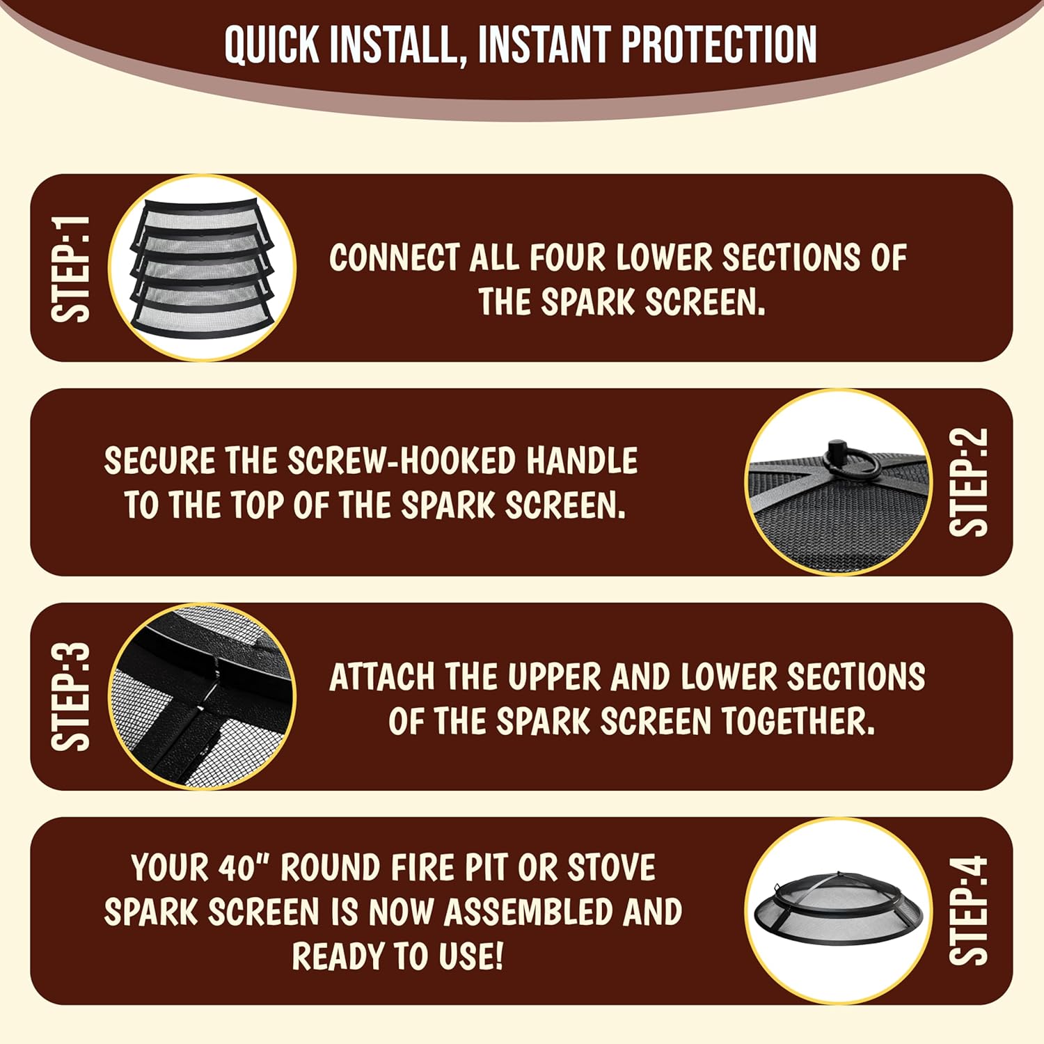 FEBTECH - Fire-Pit Screen 40 inch Round Heavy Duty Outdoor fire-Pit Screen Round with Hook for Easy to Lift Spark Screen for Fire-Pit Ring, Firepit Replacement Screen