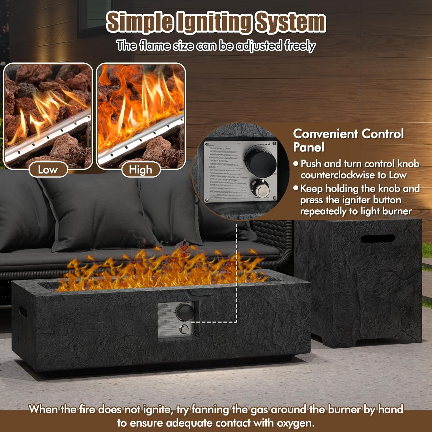 Tangkula 2 Piece Propane Fire Pit Table Set with Tank Holder, 50,000 BTU 42.5 Inch Outdoor Rectangular Gas Fire Table with Lava Rocks, Stainless Steel Burner and Protective Cover for Outside Patio