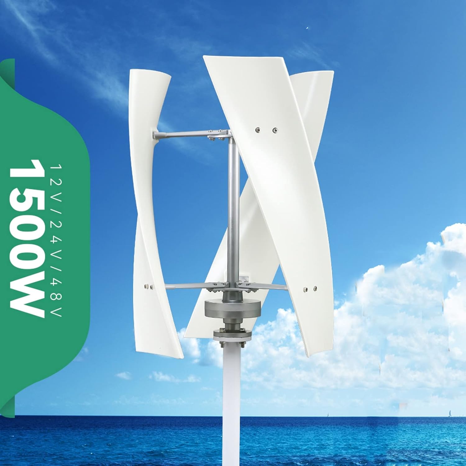 12v 24v 48v Wind Turbine Kit 1500w Vertical Wind Turbine with Hybrid Charge Controller Household Small Permanent Magnet Levitation Generator (Color : White, Size : 12v)