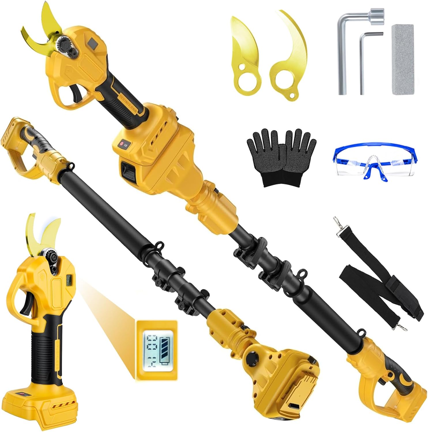 Pole Pruning Shears for Dewalt 20V Max Battery (No Battery), Brushless Electric Pruner with 8.2 Ft Extension Pole, 1.2'' Cutting Diameter, LCD Display, SK5 Blade, for Gardening Tree Pruning