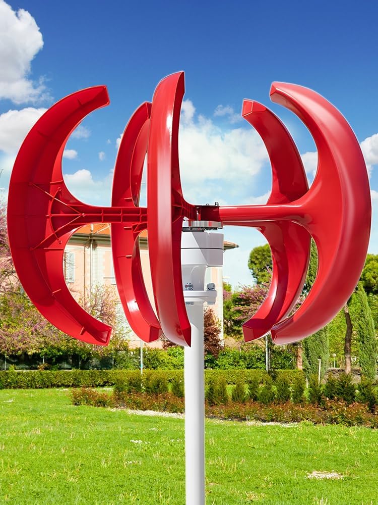 5-Blade Wind Turbines Generator,Lantern Wind Turbines Generator Kit, Electromagnetic Electricity Producer Equipment(1000W 12V/24V) Red