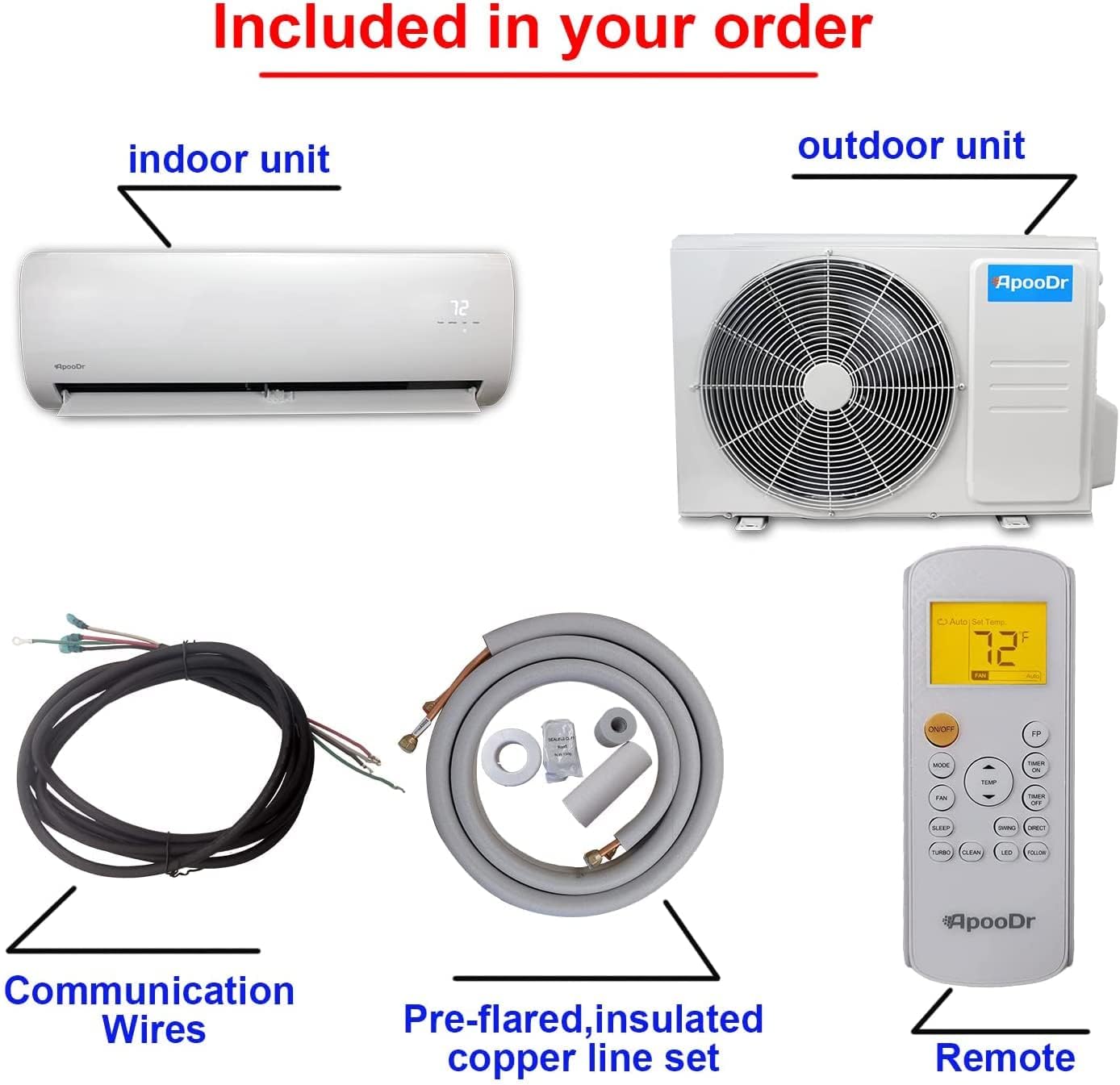 18000 BTU Mini Split Air Conditioner Ductless Inverter System 18.3 SEER2 with Heat Pump 220V 1.5 Ton,with Installation Kit
