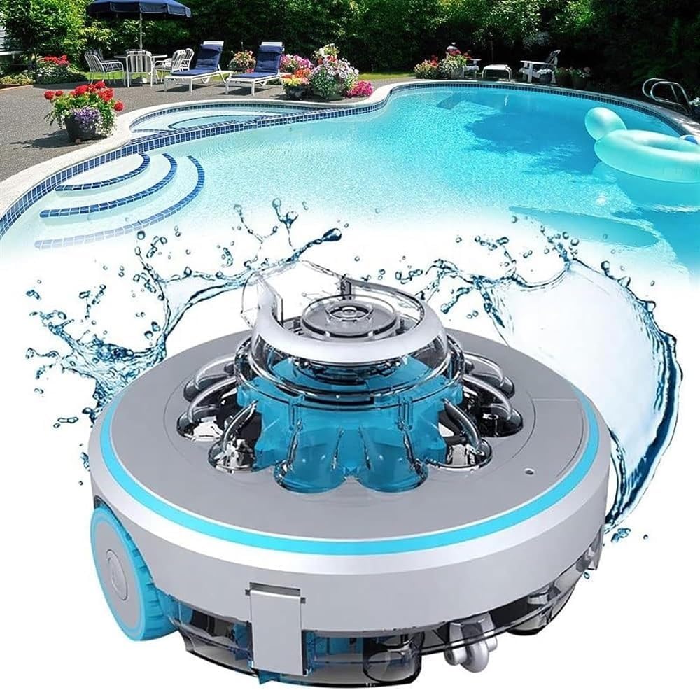 Cordless Pool Vacuum, Robotic Pool Cleaner, Lasts 80 Mins Robotic Pool Cleaner, Automatic Pool Cleaning Kit, Dual-Drive Motors, Low-Battery Self Parking for Above-Ground Pools Up to 50 Sq
