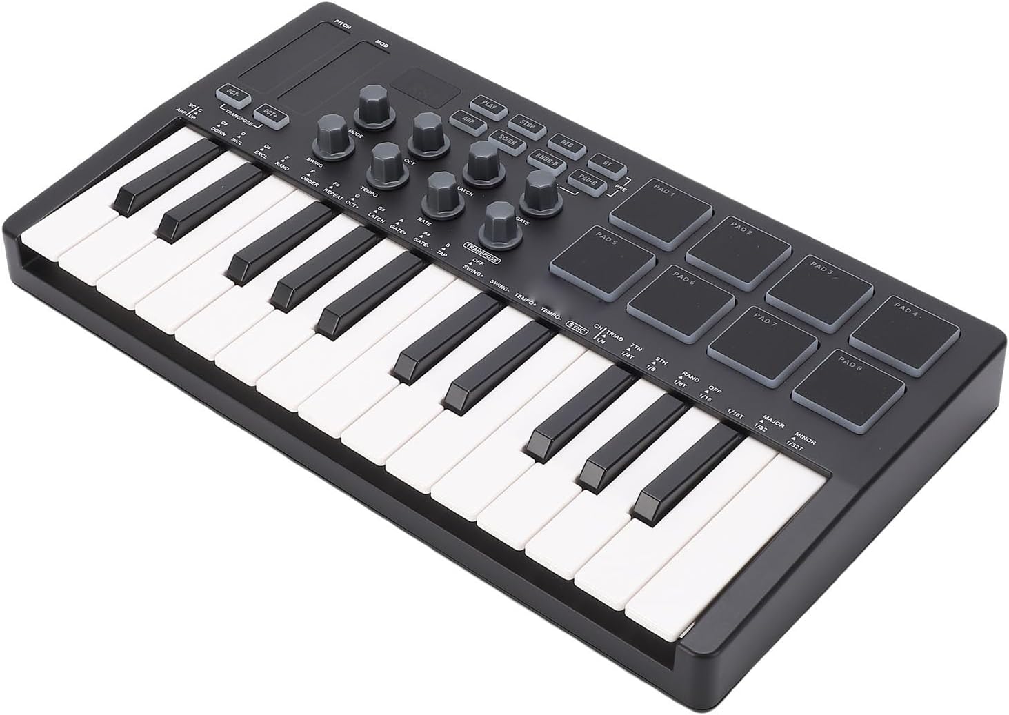 Focket MIDI Keyboard, 25 Force Sensing Keys 8 RGB Backlit Pads 8 Knobs 2 Touch Strips with Wireless Connectivit for Music Production Live FL Studio Cubase Logic Pro X