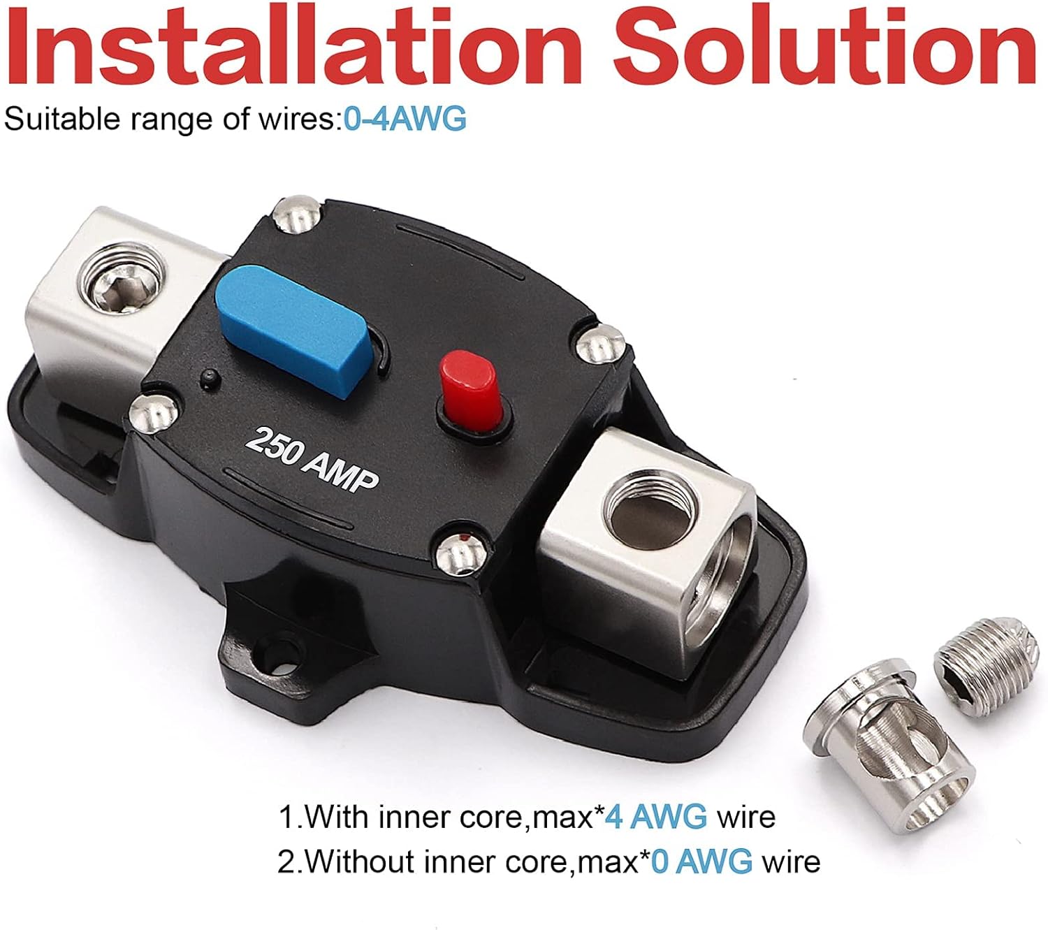 40FT 1/0 Gauge Wire Copper Clad Aluminum CAA,with 250A Circuit Breaker,20pcs Lugs Terminal Connectors and 3:1Heat Shrink Tube for Power/Auto,Amplifier,Ground Cable Trailer Wiring