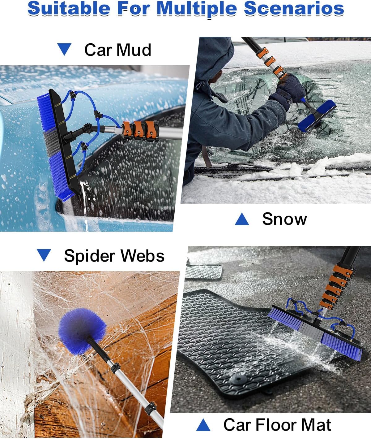 30Ft Reach Solar Panel Cleaning Brush Kit with 5-24ft Telescoping Pole, Water Fed Window Cleaner Tool with 20