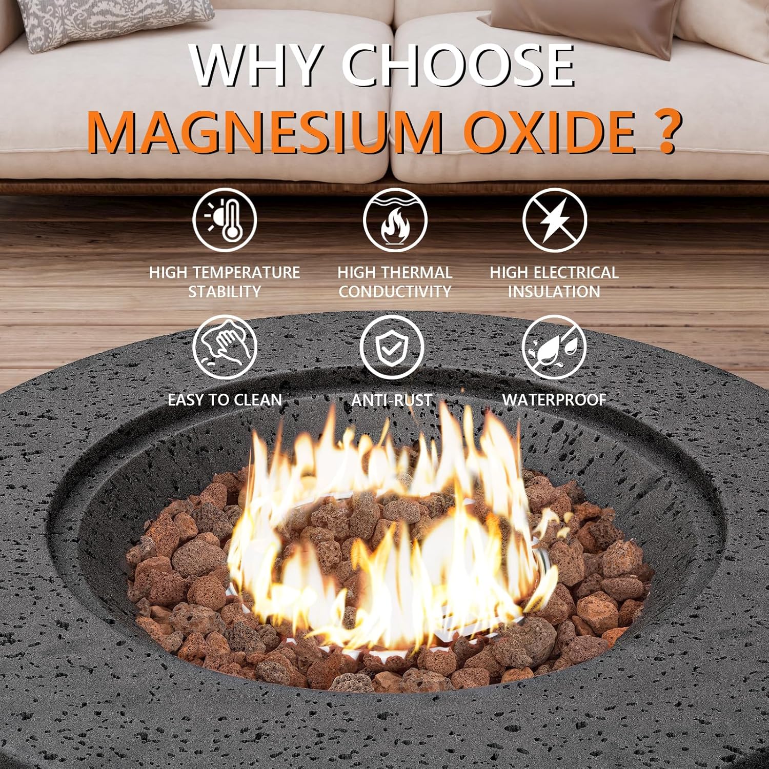 COSIEST Outdoor Propane Fire Pit Coffee Table, 28-inch Magnesium Oxide Round Base Patio Heater, 40,000 BTU Stainless Steel Burner, Free Lava Rocks, Waterproof Cover, Tank Cover, Gray