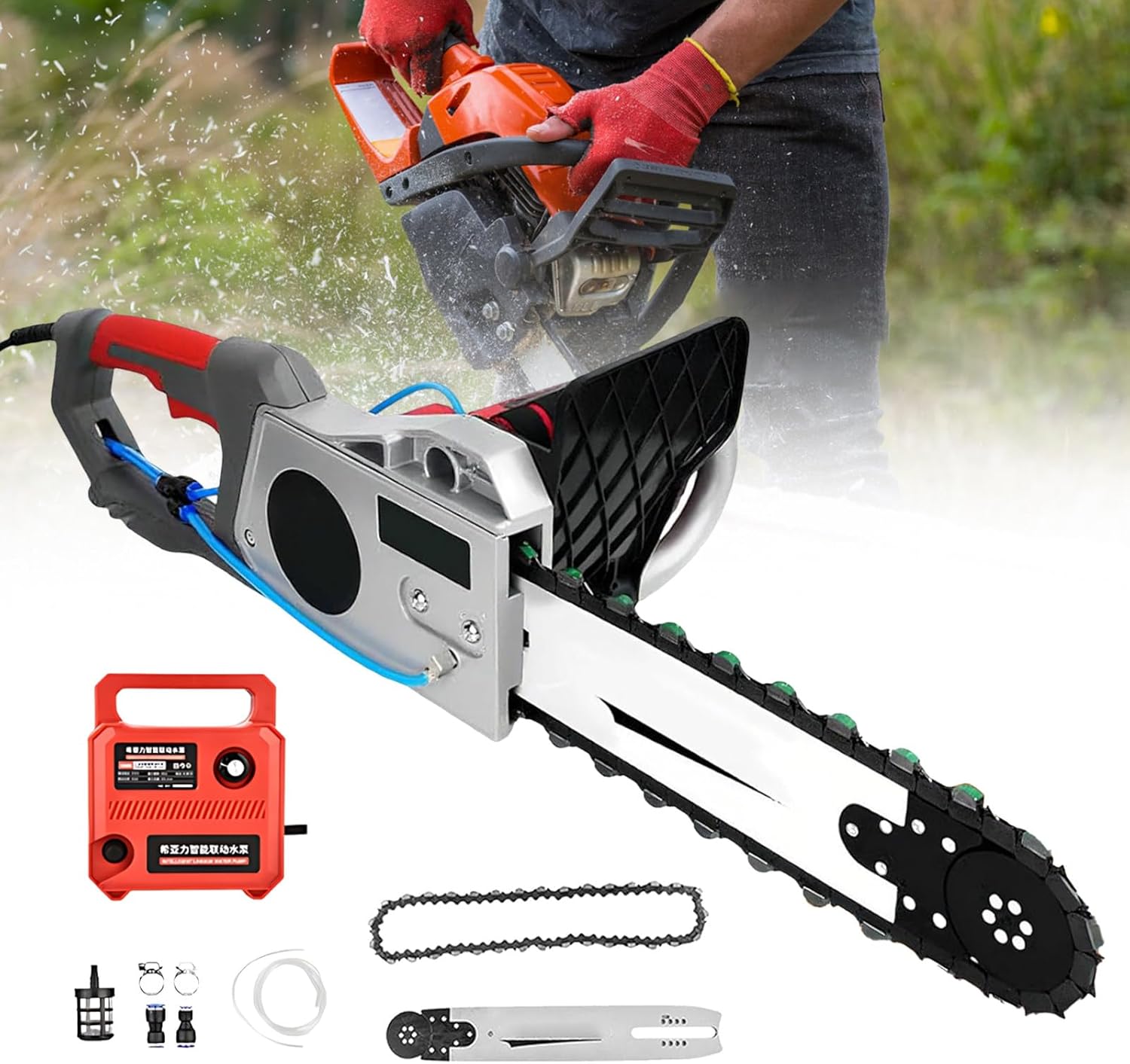 Powerful 6500W Electric Chainsaw for Concrete Cutting, 19.68in Depth, Includes Water Pump, Dust Removal, Ideal for Reinforced Concrete & Brick - 1 Chain & 1 Guide Bar