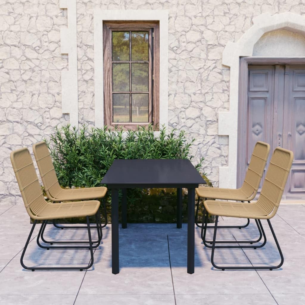 5 Piece Patio Dining Set Poly Rattan and Glass Garden Furniture