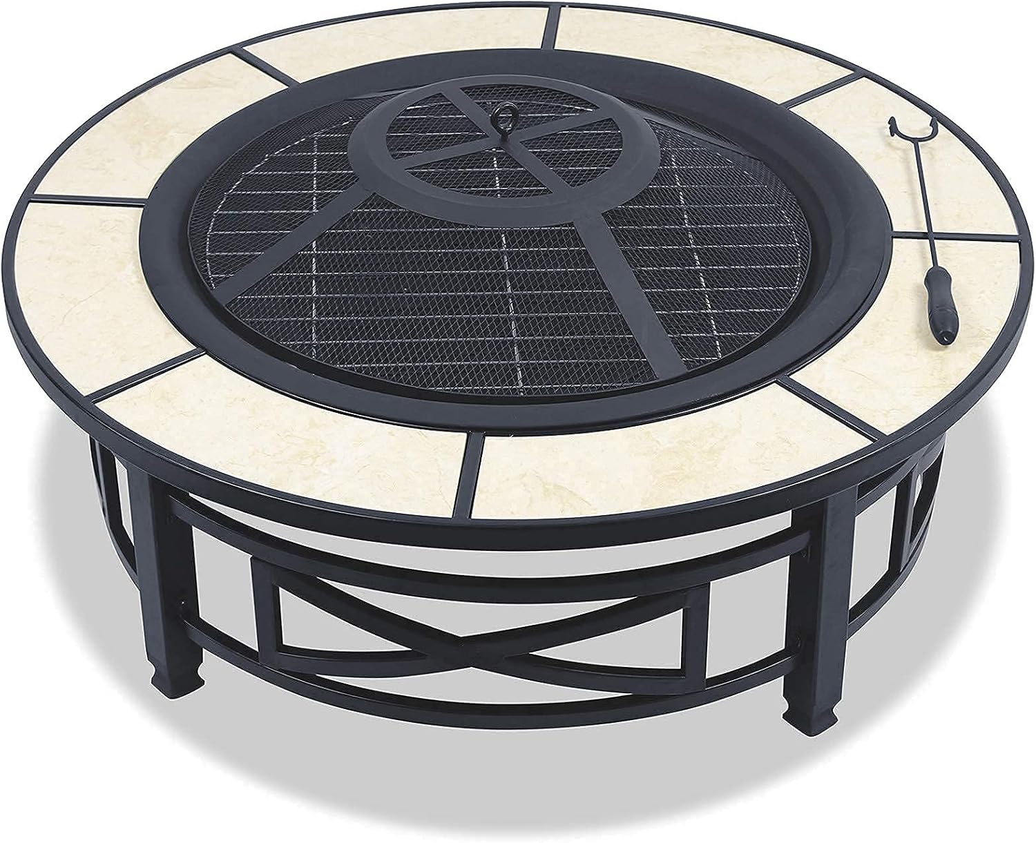 Metal Round Fire Pit with BBQ Grill & Cover - Outdoor Garden Stove Patio Heater/Charcoal Barbeque/Ice Pit, Smoke Grill Table Tabletop Grill